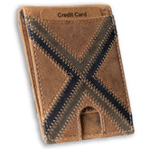 Leather bifold wallet with integrated money clip and card slots-X Stitch
