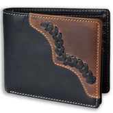 Full grain leather classic bifold wallet with RFID protection, multiple card slots, and durable rugged styling-black-stitch