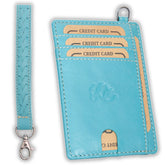 Minimalist RFID leather wallet with wrist strap- Turquoise