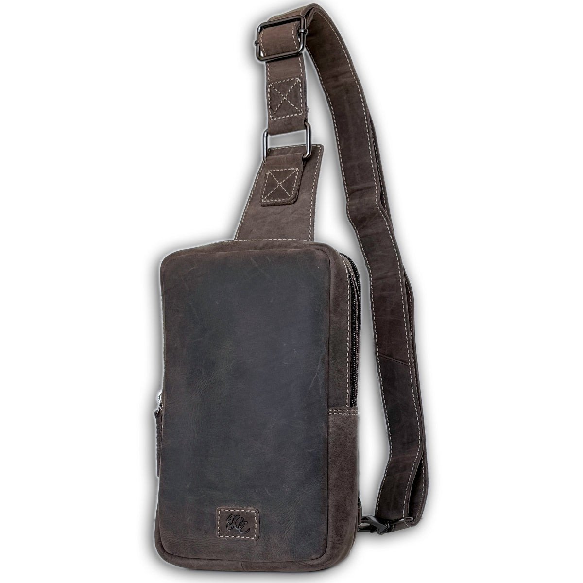 Dark brown full-grain leather sling bag by UC Leather for everyday carry
