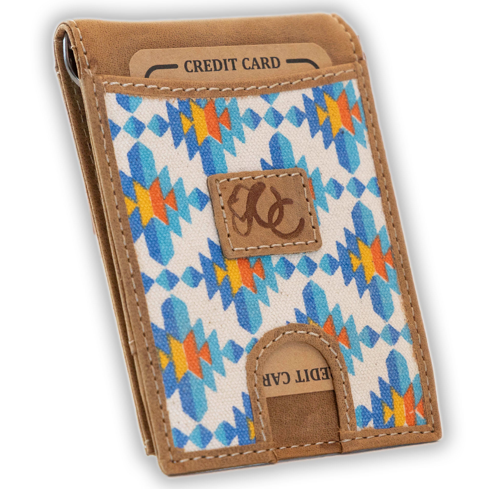 Leather bifold wallet with integrated money clip and card slots-Aztec