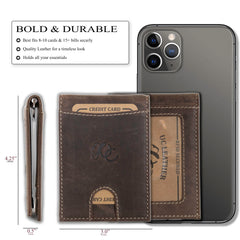 Leather bifold wallet with integrated money clip and card slots-Dark Brown-size comparison