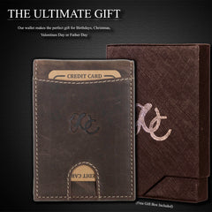 Leather bifold wallet with integrated money clip and card slots-Dark Brown-gift box