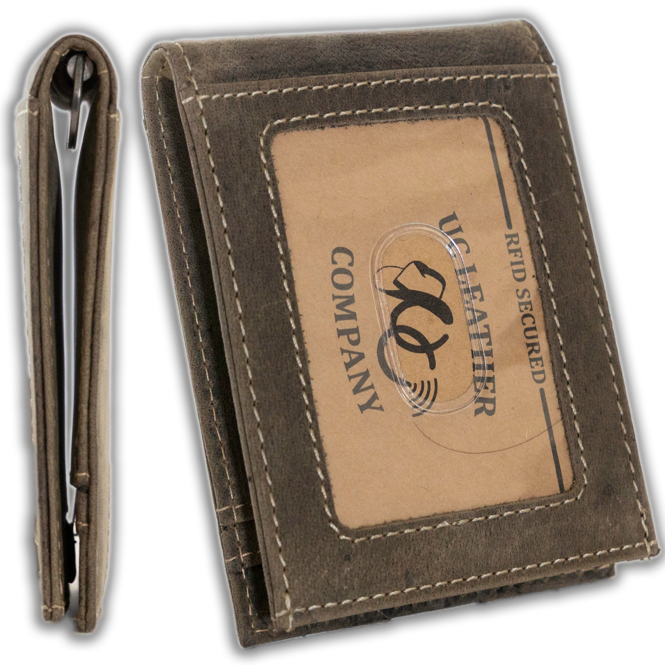 Leather bifold wallet with integrated money clip and card slots-Olive