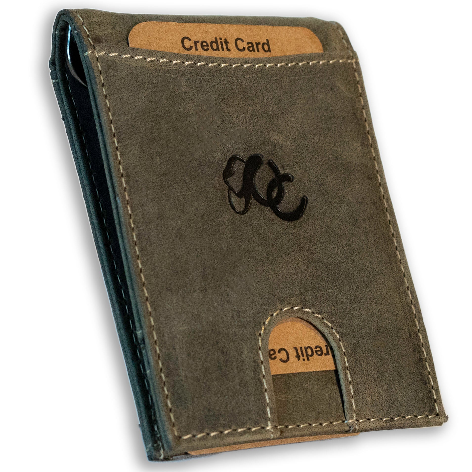 Leather bifold wallet with integrated money clip and card slots-Olive