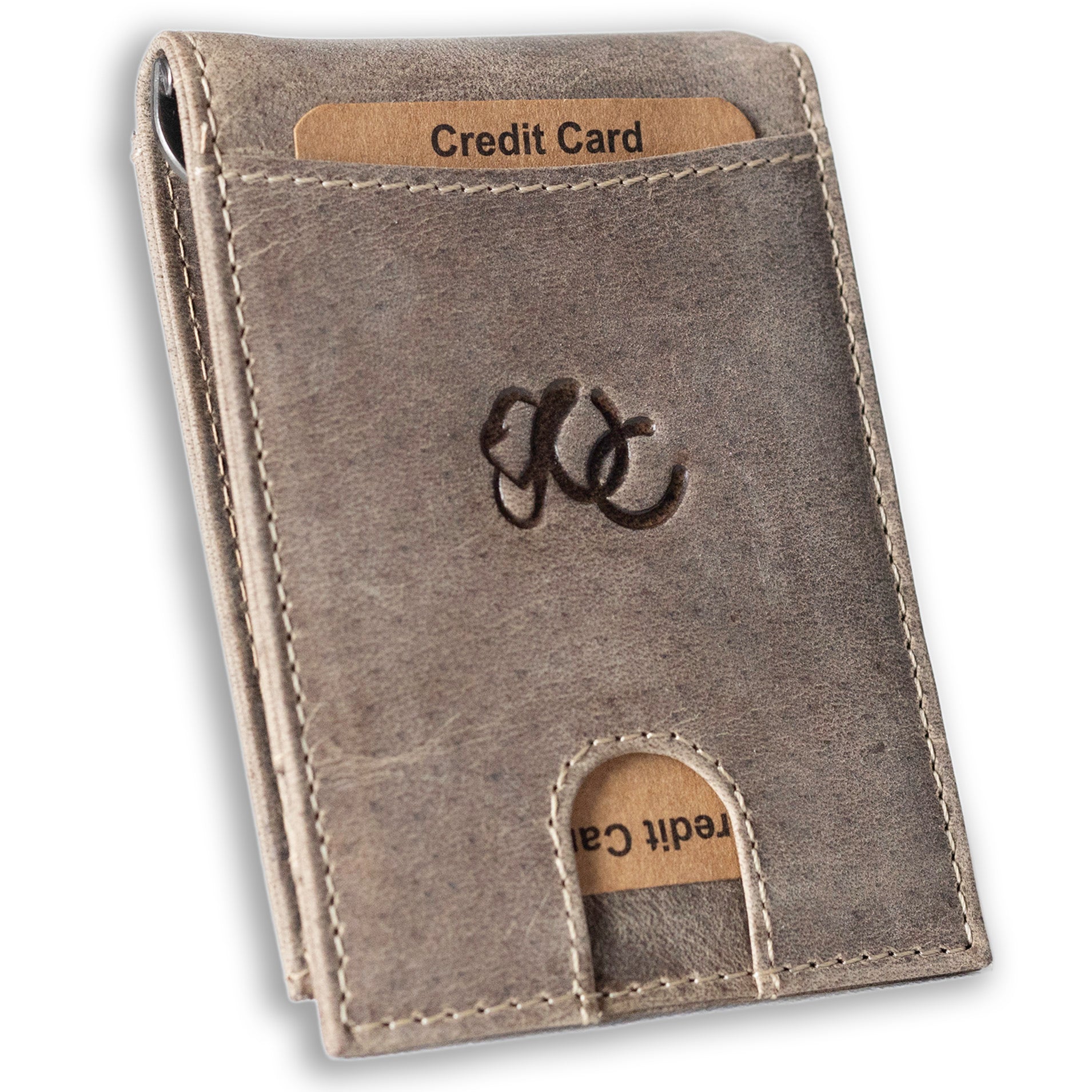 Leather bifold wallet with integrated money clip and card slots-Sand