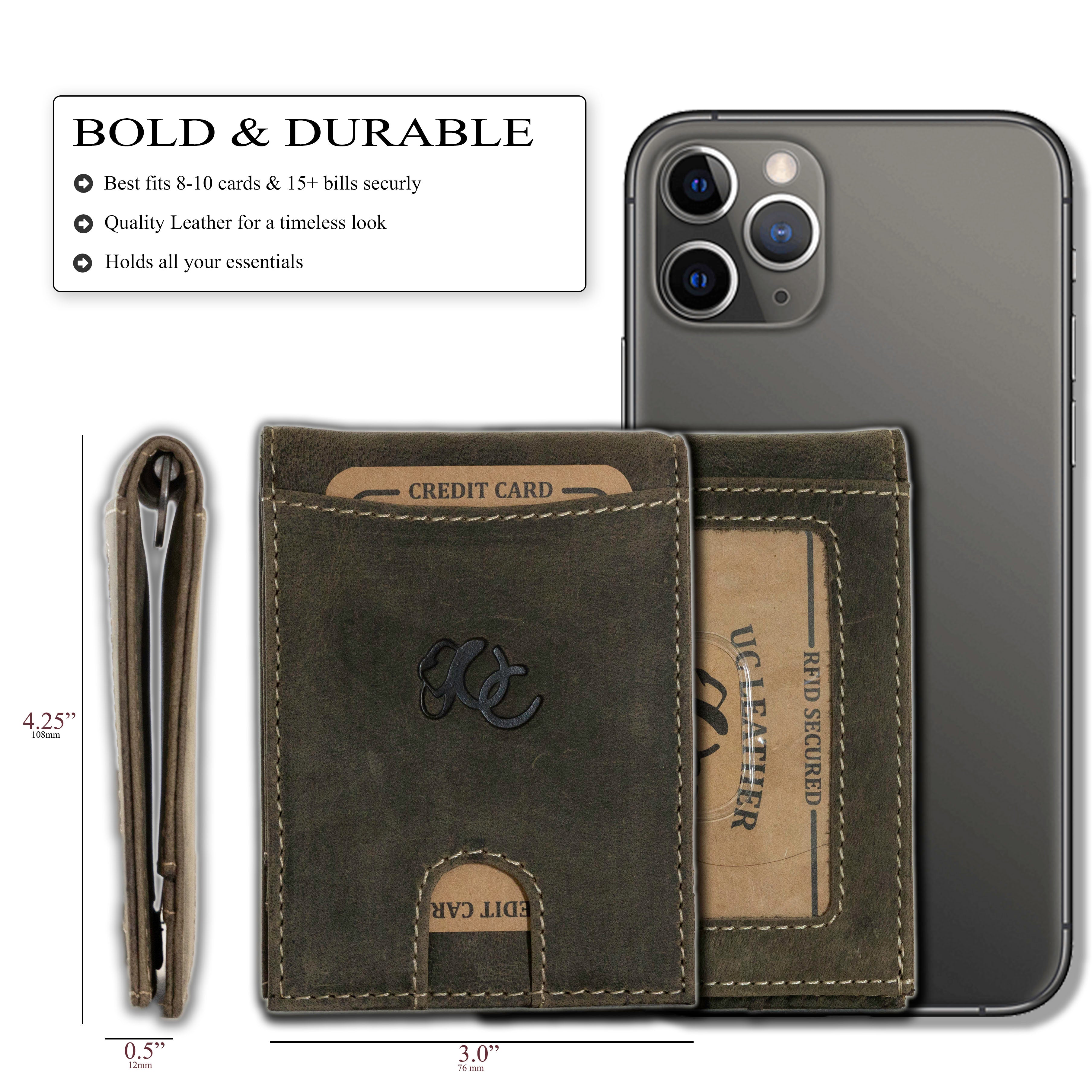 Leather bifold wallet with integrated money clip and card slots-Olive