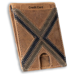 Leather bifold wallet with integrated money clip and card slots-X Stitch
