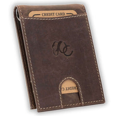 Leather bifold wallet with integrated money clip and card slots-Dark Brown