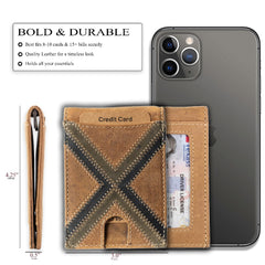 Leather bifold wallet with integrated money clip and card slots-X Stitch