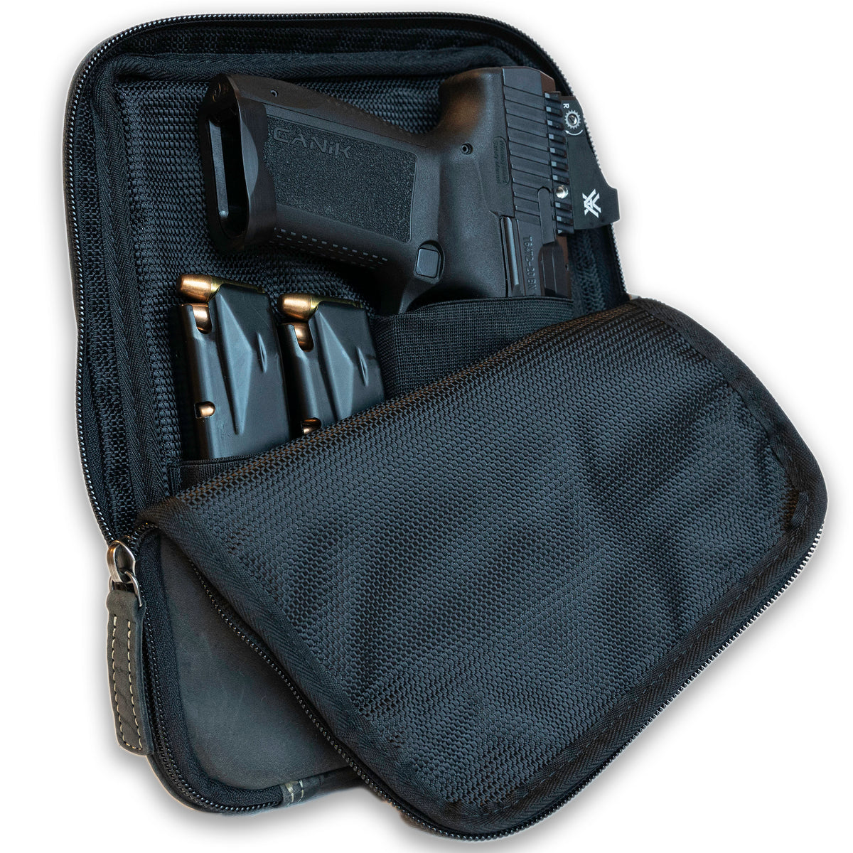 Leather Gun holster pouch for handguns up to 8 inches long-Black