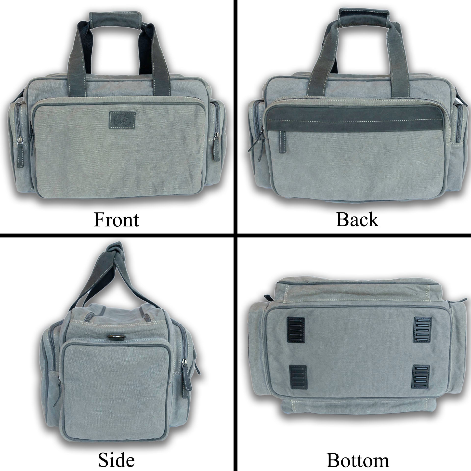 Shooting gear duffel with carry handles and side compartments-Grey