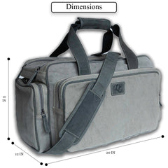 Shooting gear duffel with carry handles and side compartments- Grey canvas and Black Leather