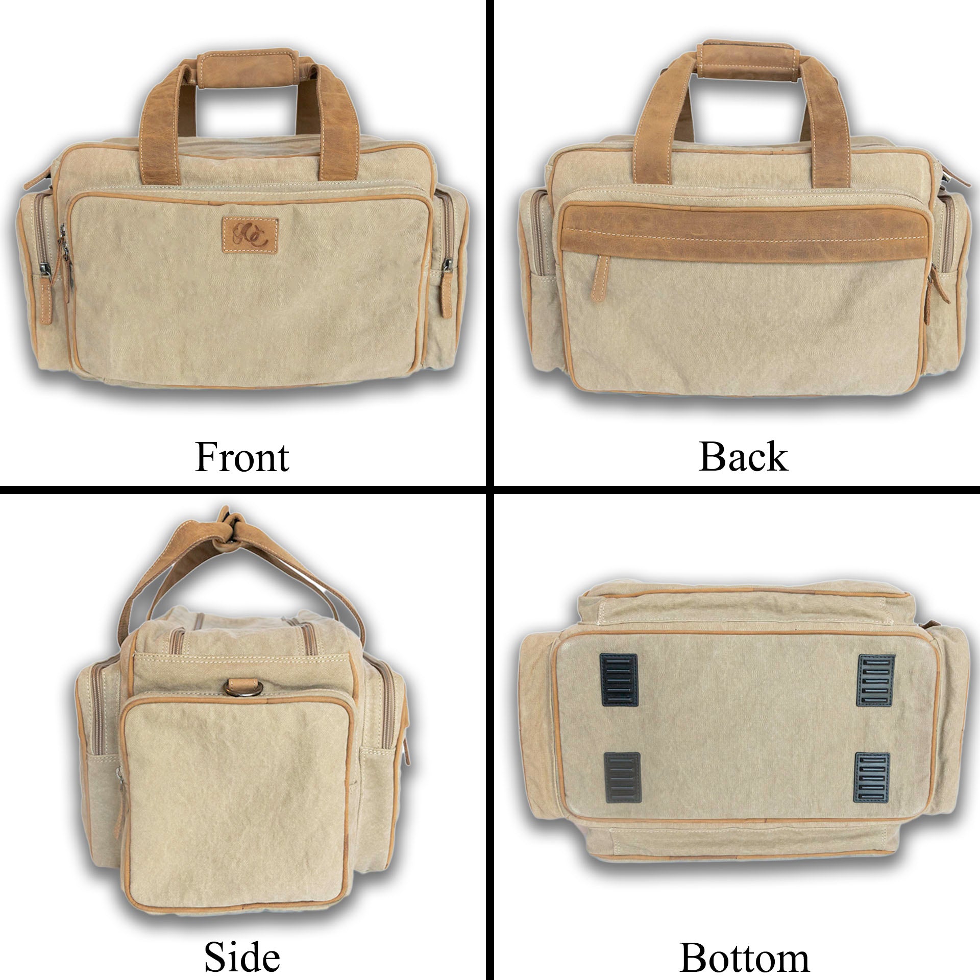 Shooting gear duffel with carry handles and side compartments-Tan